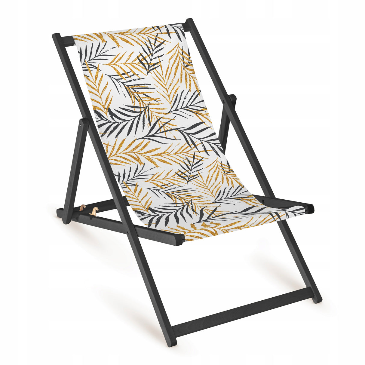 Holz-Liegestuhl Blättermuster Fullprint mit schwarzem Gestell