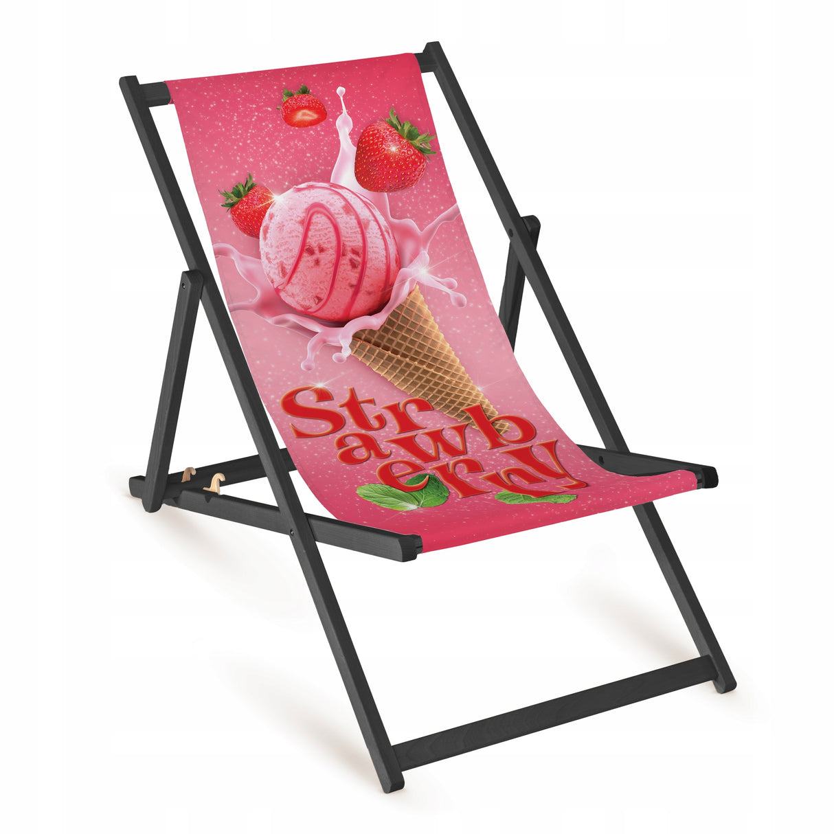 Holz-Liegestuhl Gastronomie Edition Fullprint mit schwarzem Gestell