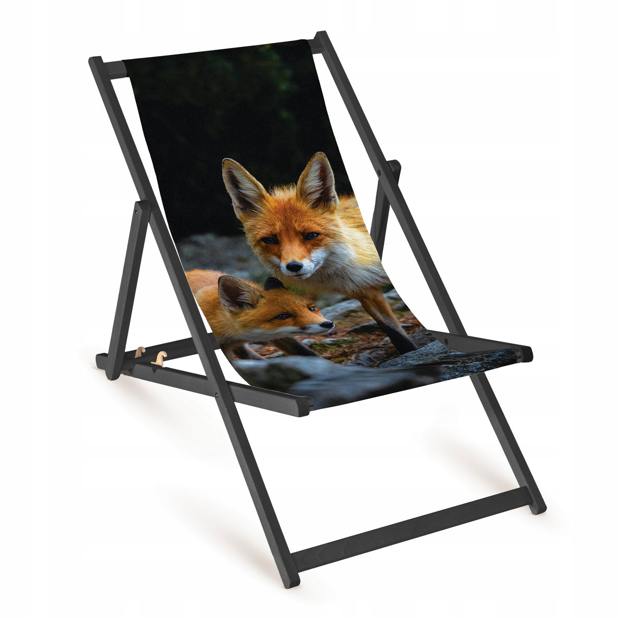 Holz-Liegestühle Fuchs Fullprint mit schwarzem Gestell