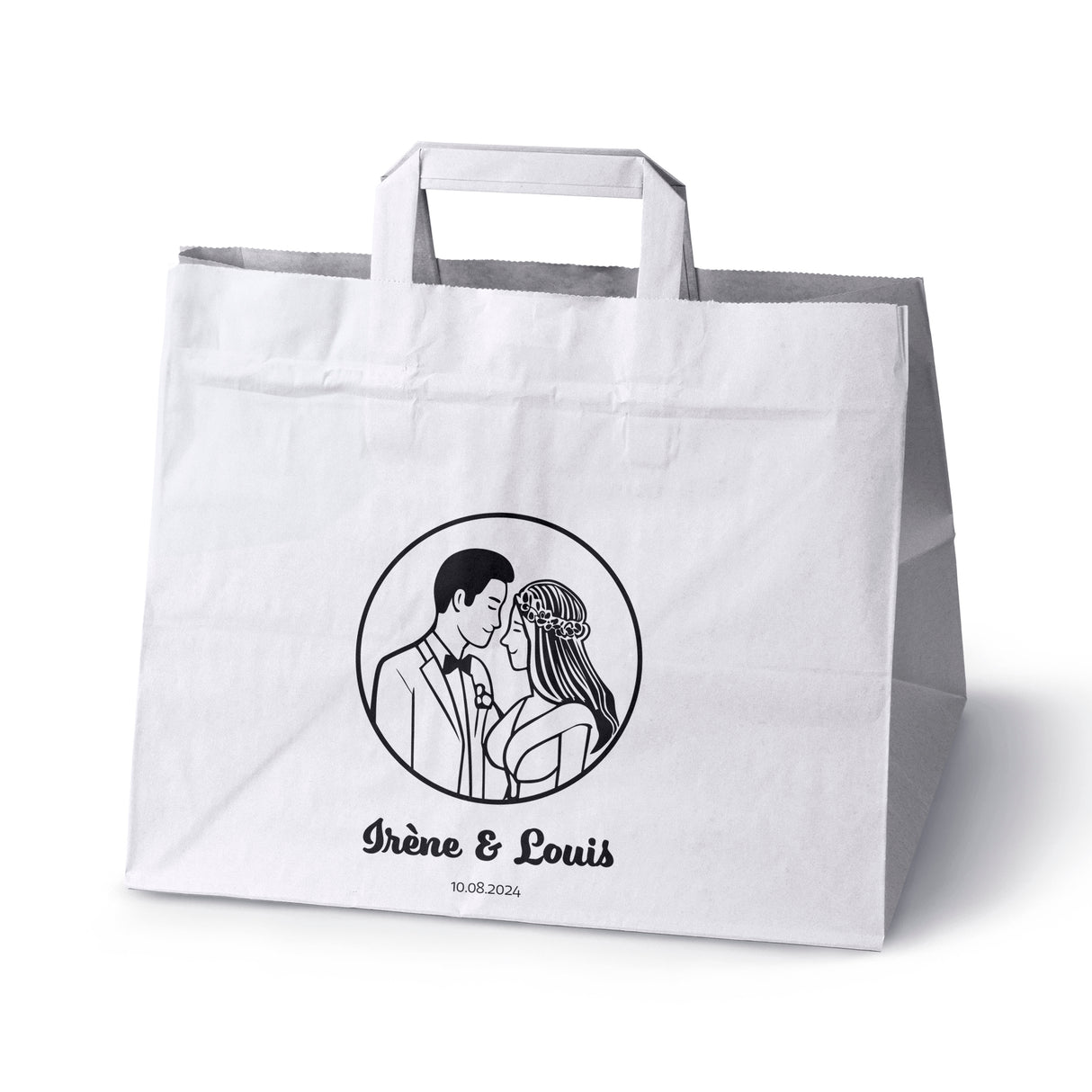 Hochzeitspapiertüten 50 Stück Weiß 320x220x245mm Braut und Bräutigam NAMEN+DATUM