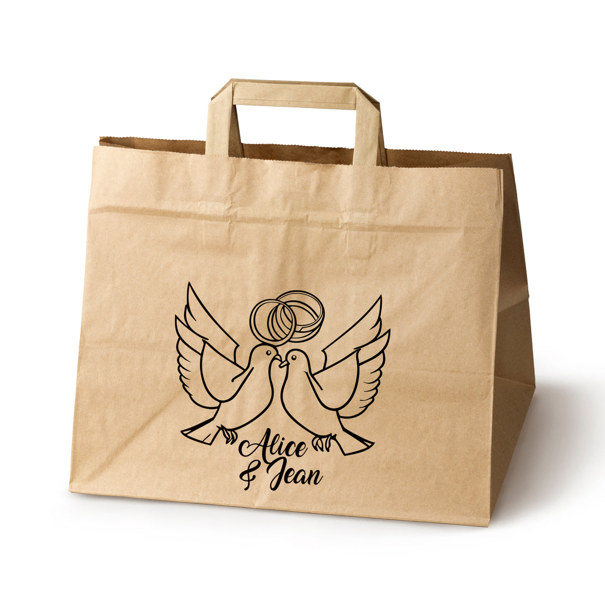 Hochzeitspapiertüten 50 Stück Braun 320x220x245mm Taube NAMEN