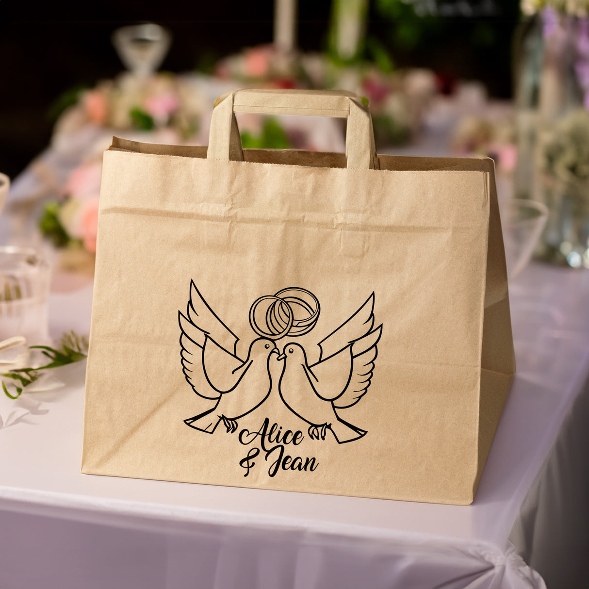 Hochzeitspapiertüten 50 Stück Braun 320x220x245mm Taube NAMEN