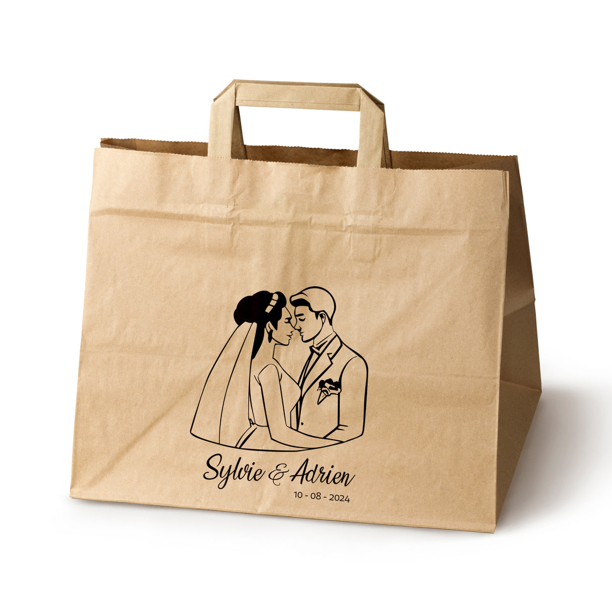 Hochzeitspapiertüten 50 Stück Braun 320x220x245mm Bräutigam und Braut NAMEN+DATUM