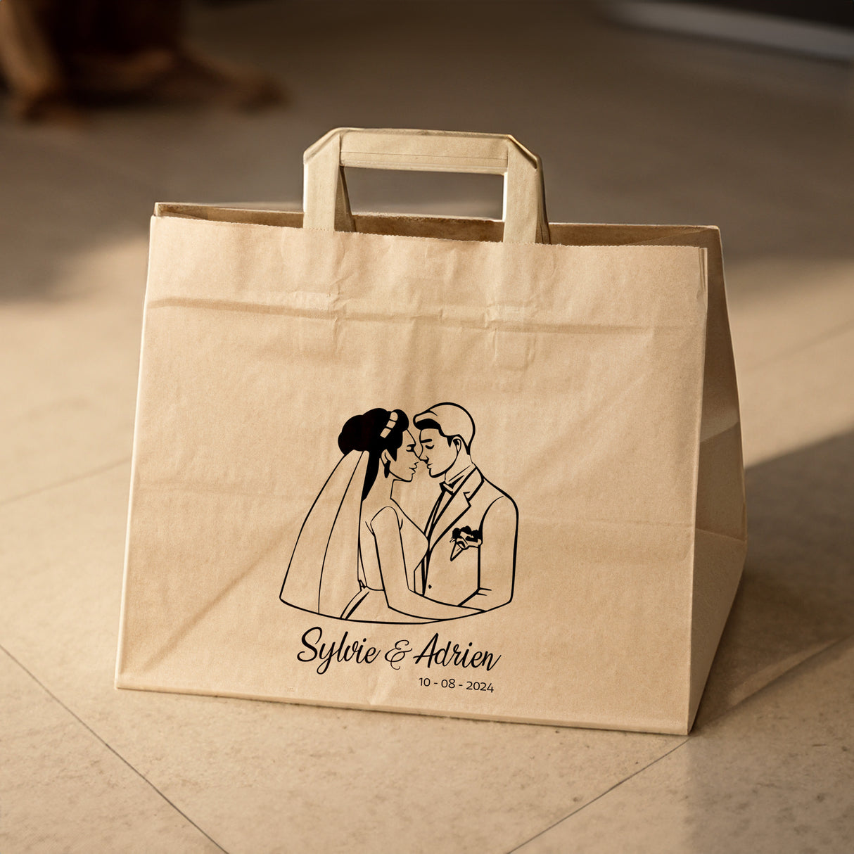 Hochzeitspapiertüten 50 Stück Braun 320x220x245mm Bräutigam und Braut NAMEN+DATUM