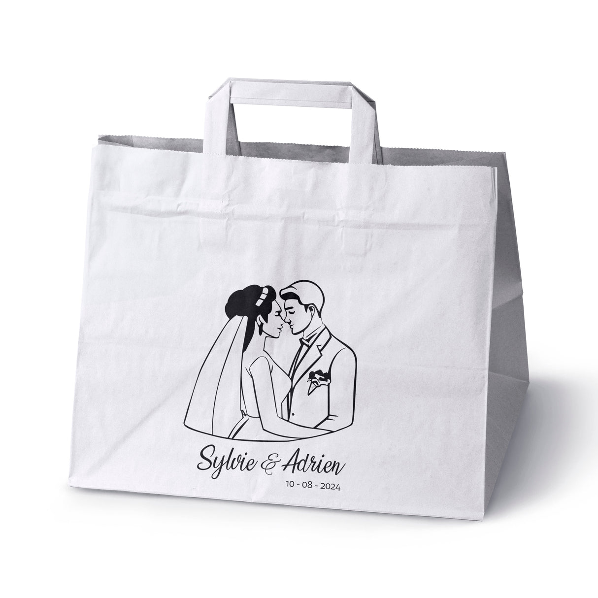 Hochzeitspapiertüten 50 Stück Weiß 320x220x245mm Bräutigam und Braut NAMEN+DATUM