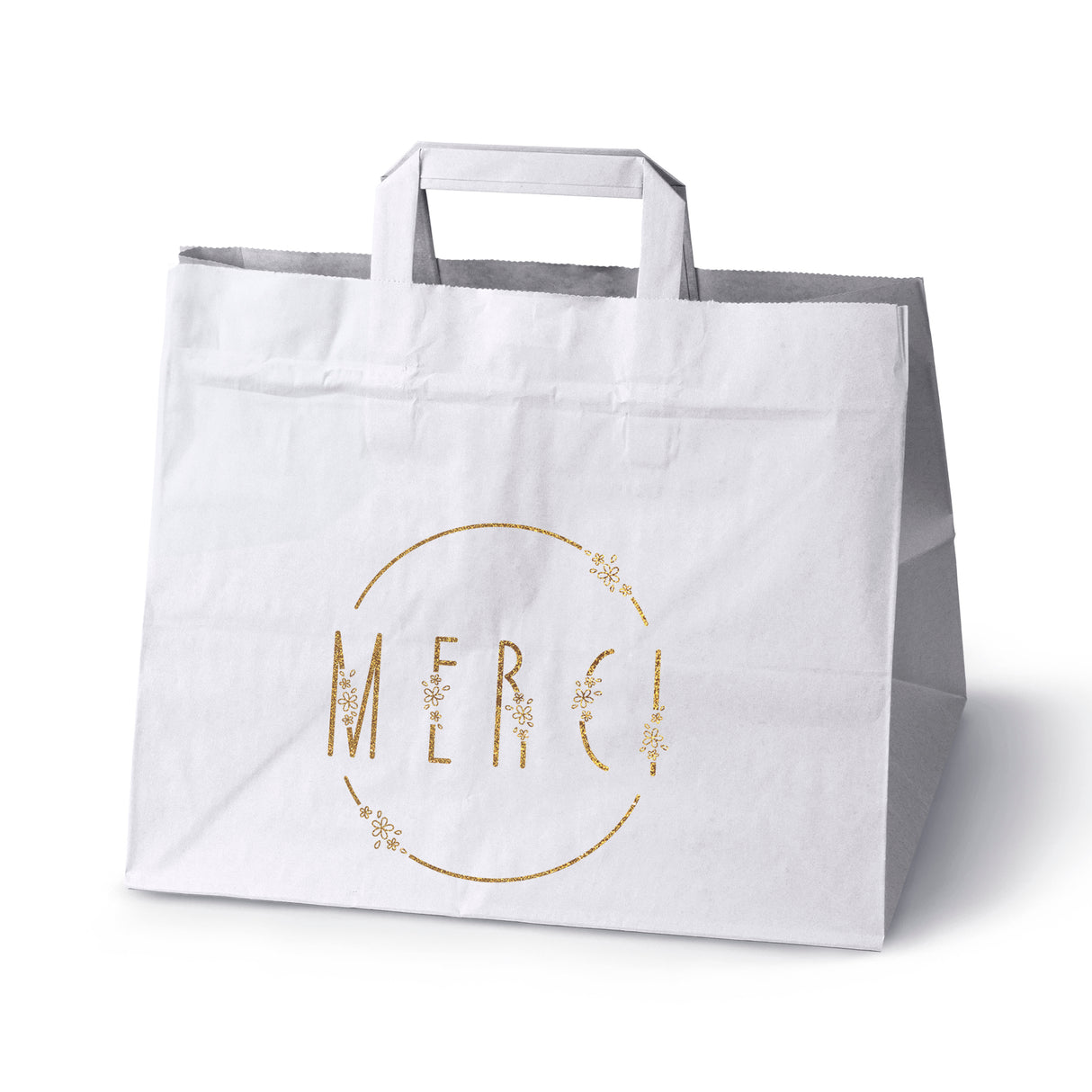 Hochzeitspapiertüten 50 Stück Weiß+Gold 320x220x245mm Dankeschön