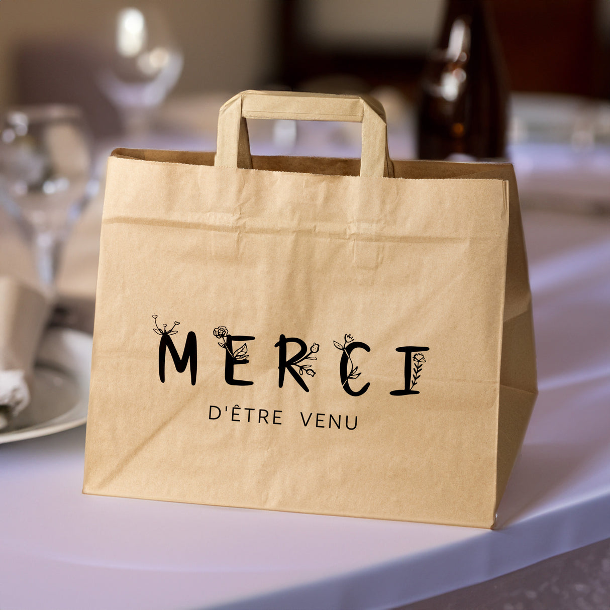 Hochzeitspapiertüten 50 Stück Braun 320x220x245mm Danke für Ihr Kommen