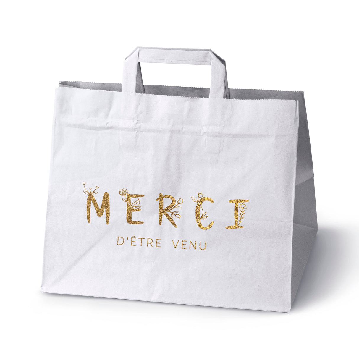 Hochzeitspapiertüten 50 Stück Weiß+Gold 320x220x245mm Danke für Ihr Kommen