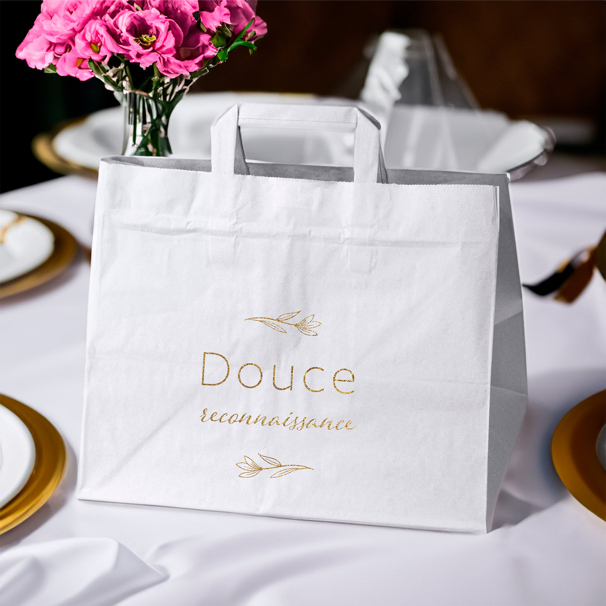 Hochzeitspapiertüten 50 Stück Weiß+Gold 320x220x245mm Süße Danksagung