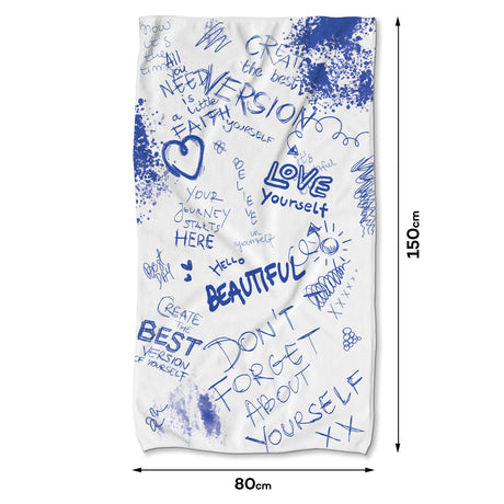 Handtuch aus Mikrofaser Blaue Beschriftung 80x150 cm
