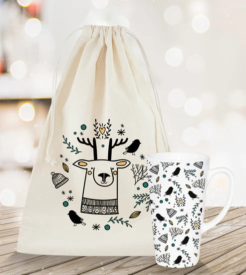 Weihnachtsset Baumwollsäcke + Becher Rentier
