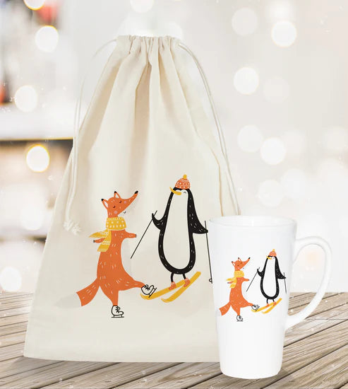 Weihnachtsset Baumwollsäcke + Becher Pinguin