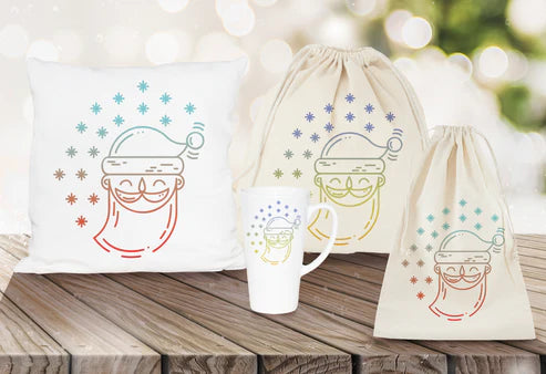 Weihnachtsset Baumwolltasche + Baumwollsäcke + Kissen + Becher Weihnachtsmann