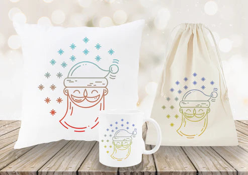 Weihnachtsset Baumwollsäcke + Becher + Kissen Weihnachtsmann