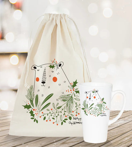 Weihnachtsset Baumwollsäcke + Becher Beary Christmas