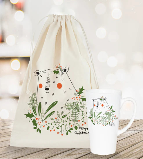 Weihnachtsset Baumwollsäcke + Becher Beary Christmas