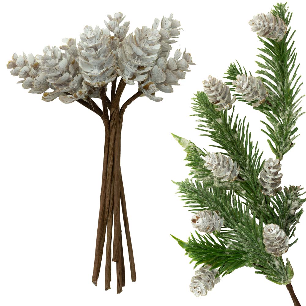 Set schneebedeckte Kegel auf Draht 8-tlg.