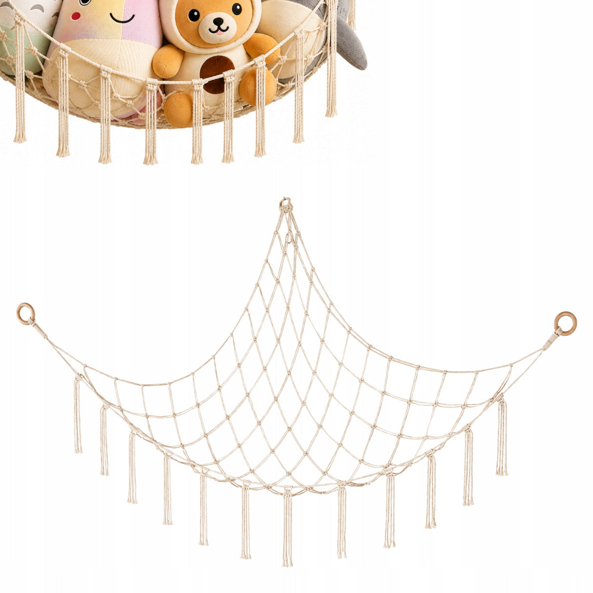 Hängendes Spielzeugnetz Eck-Organizer beige