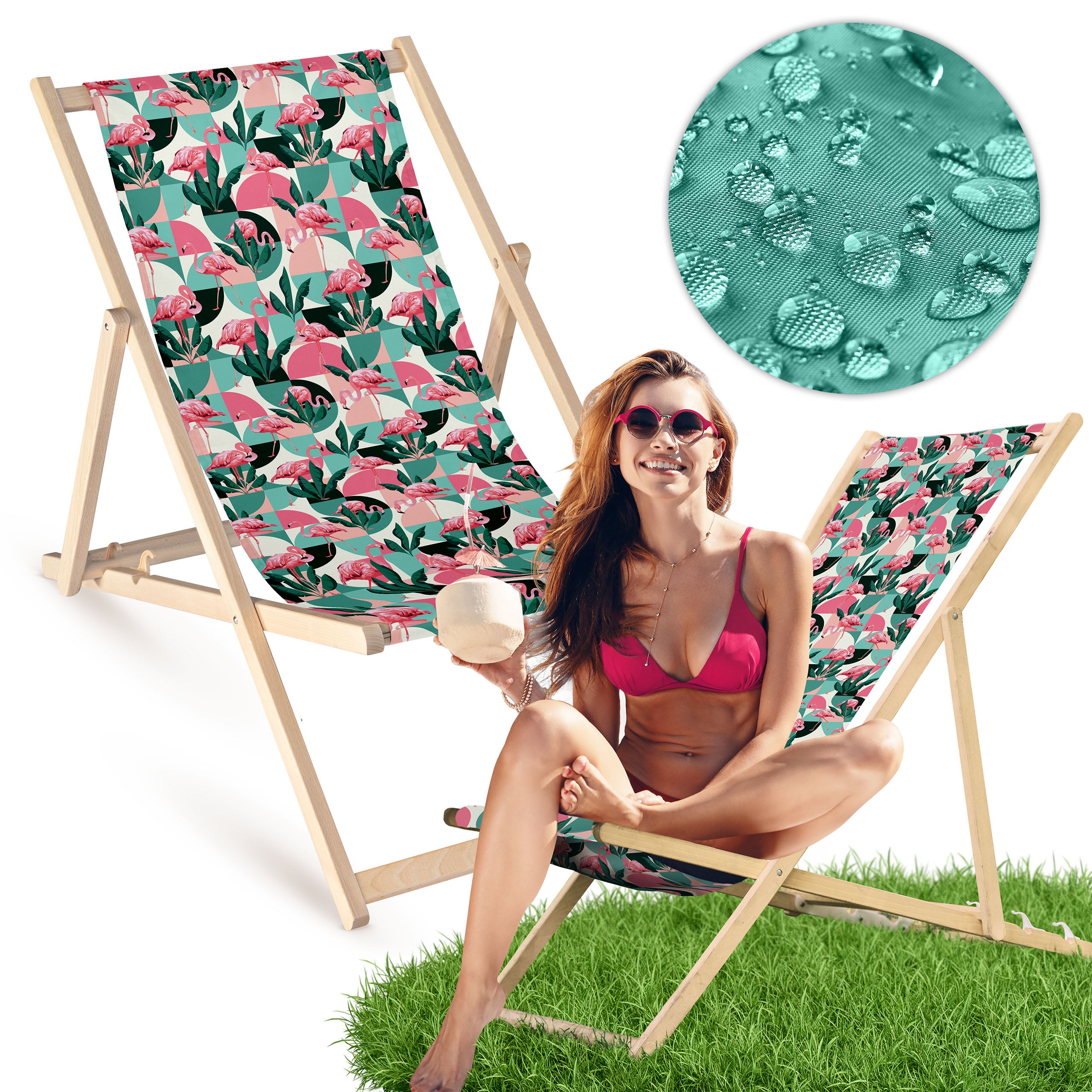 Holz-Liegestühle Flamingos