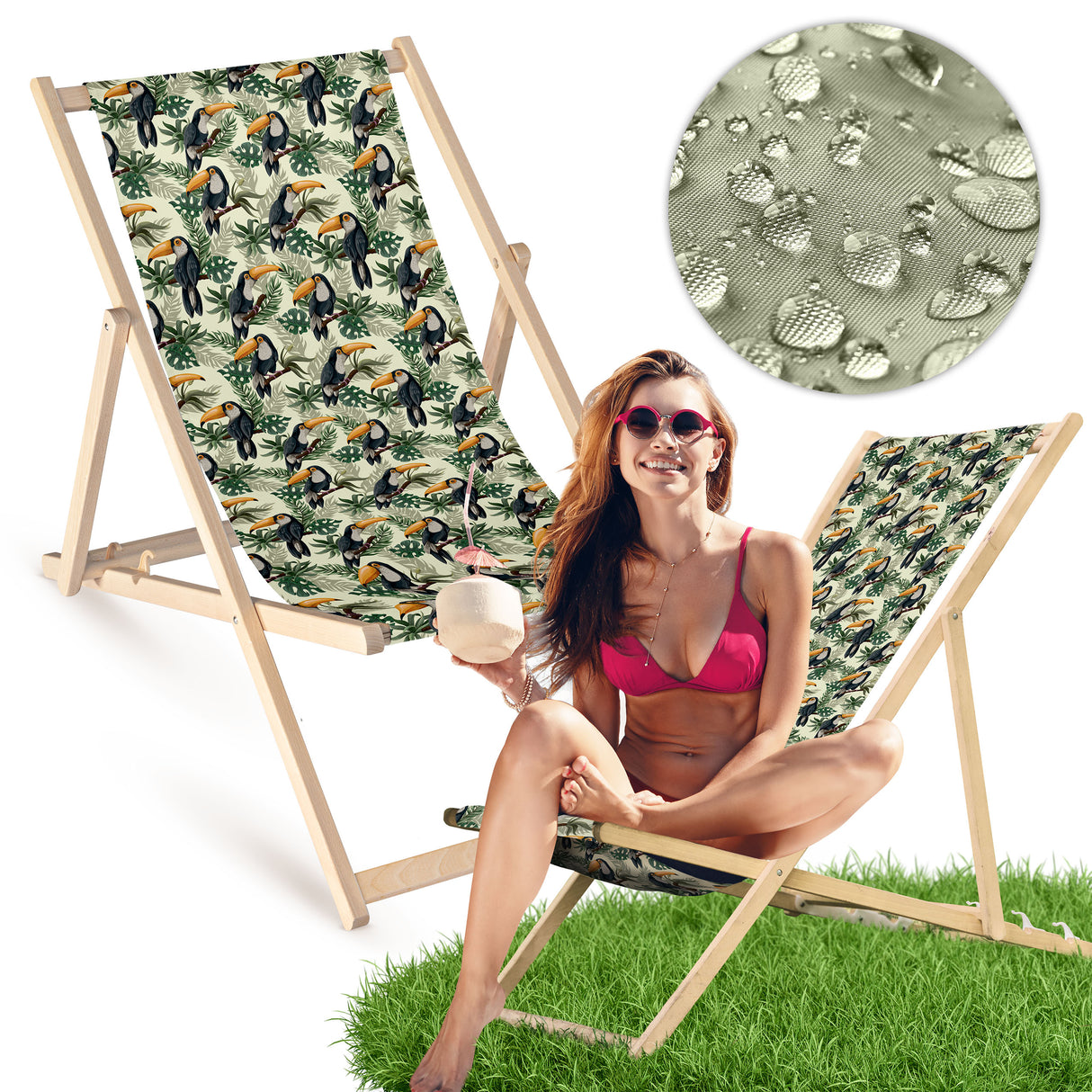 Holz-Liegestühle Tukane