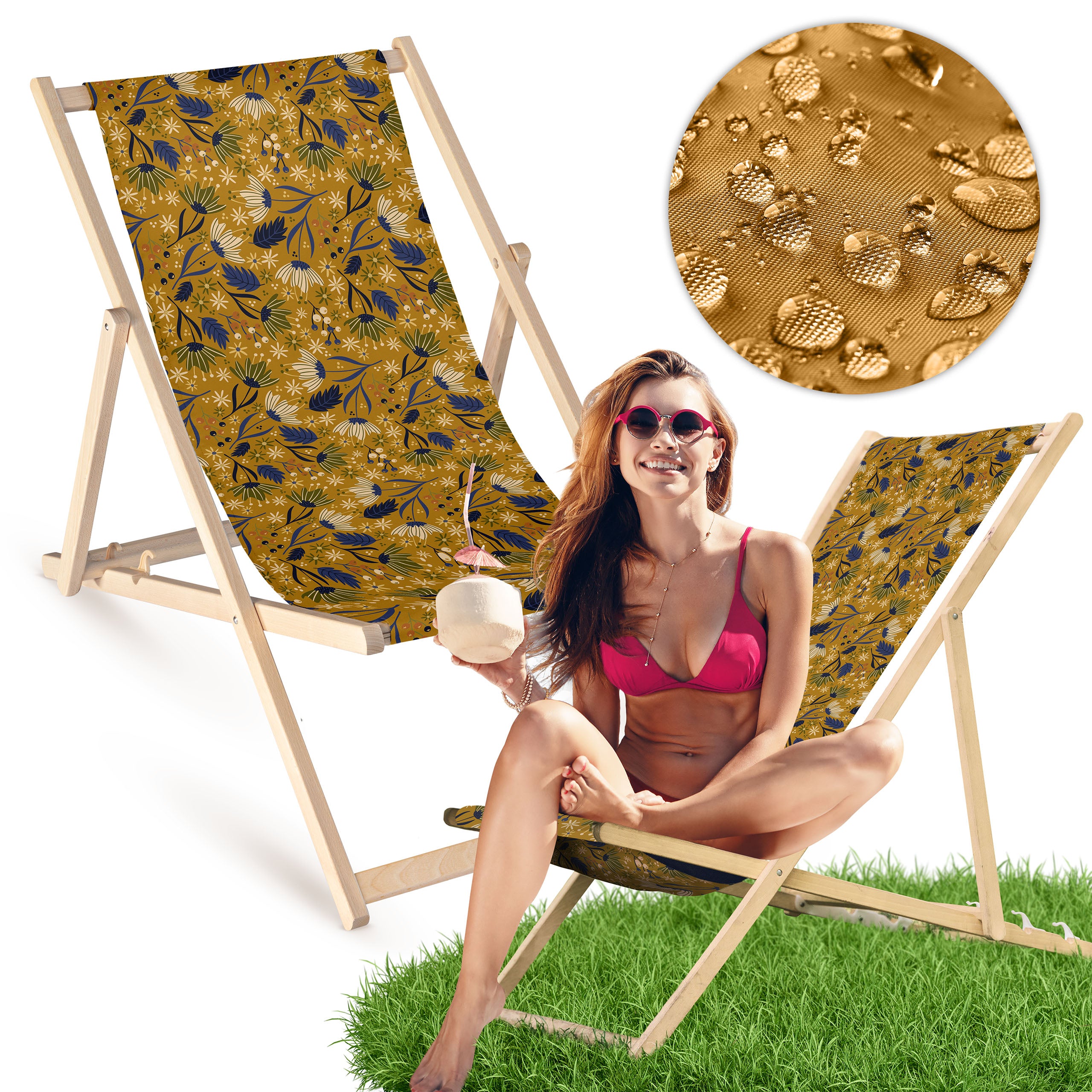 Holz-Liegestühle Volkswiese Gelb