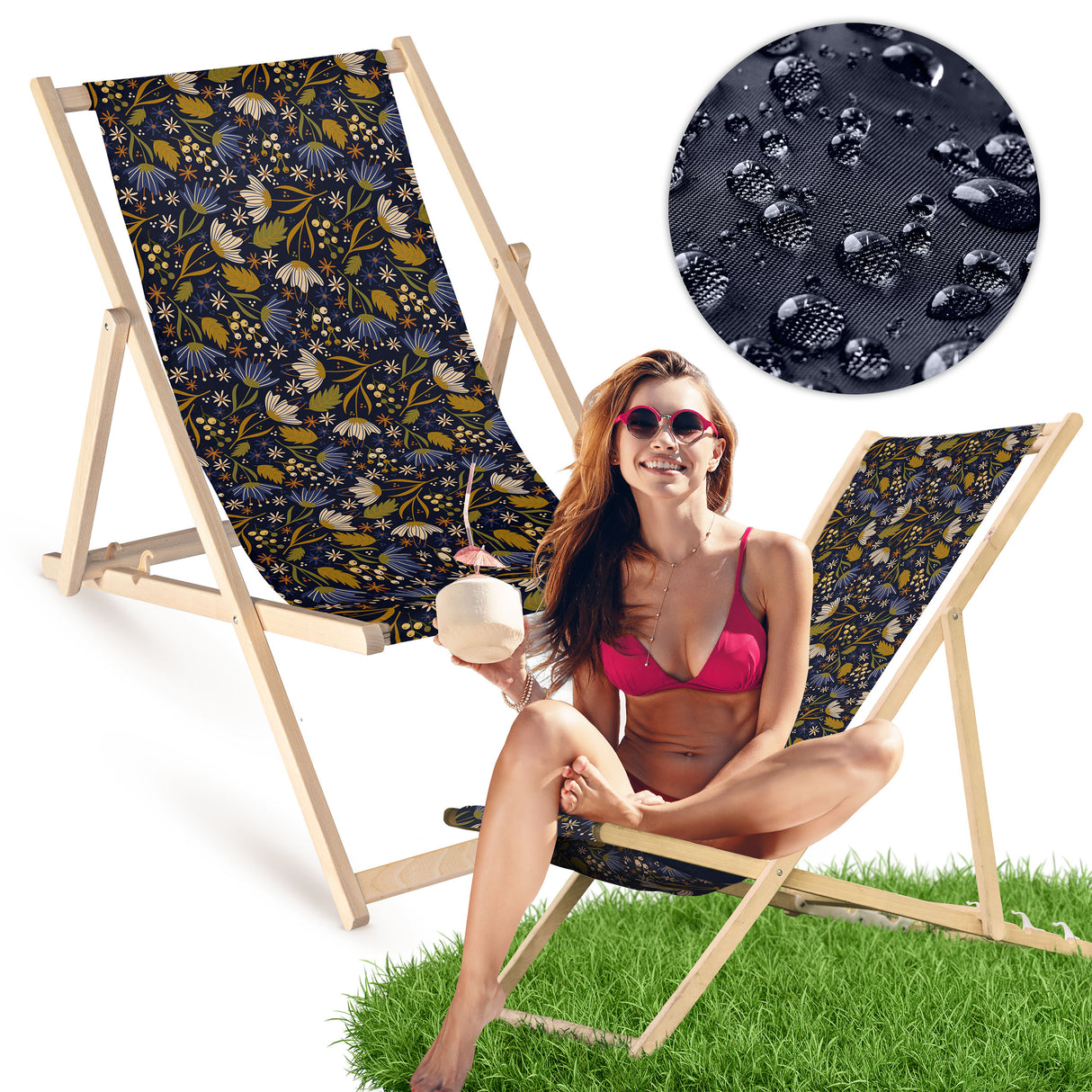 Holz-Liegestühle Volkswiese Navy Blau