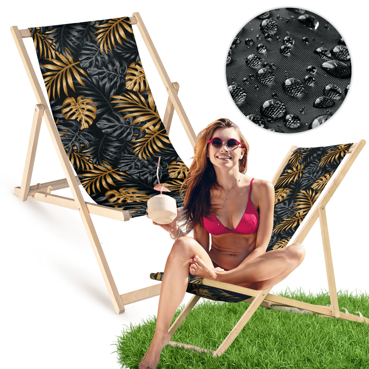 Holz-Liegestühle Goldene Graue Monstera