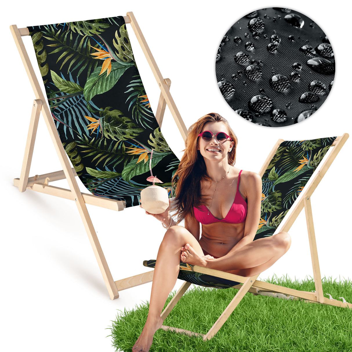 Holz-Liegestühle AQUARELL AUF SCHWARZEM HINTERGRUND