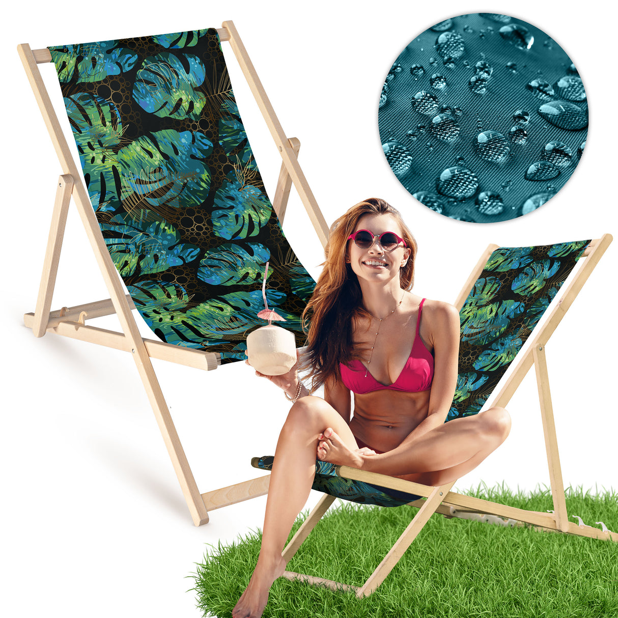 Holz-Liegestühle Grünes Monstera