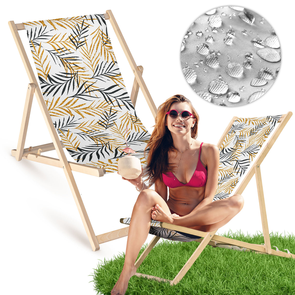 Holz-Liegestühle GOLDGRAUE BLÄTTER