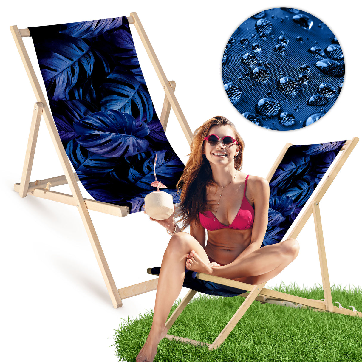 Holz-Liegestühle Marineblaue Monstera