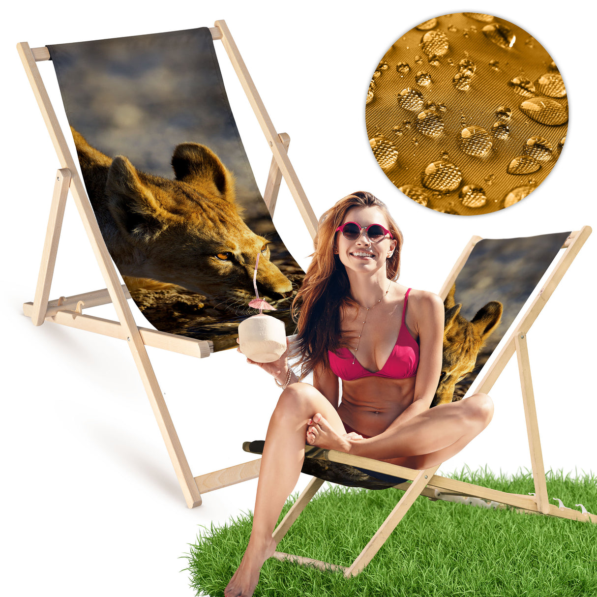 Holz-Liegestühle Löwin