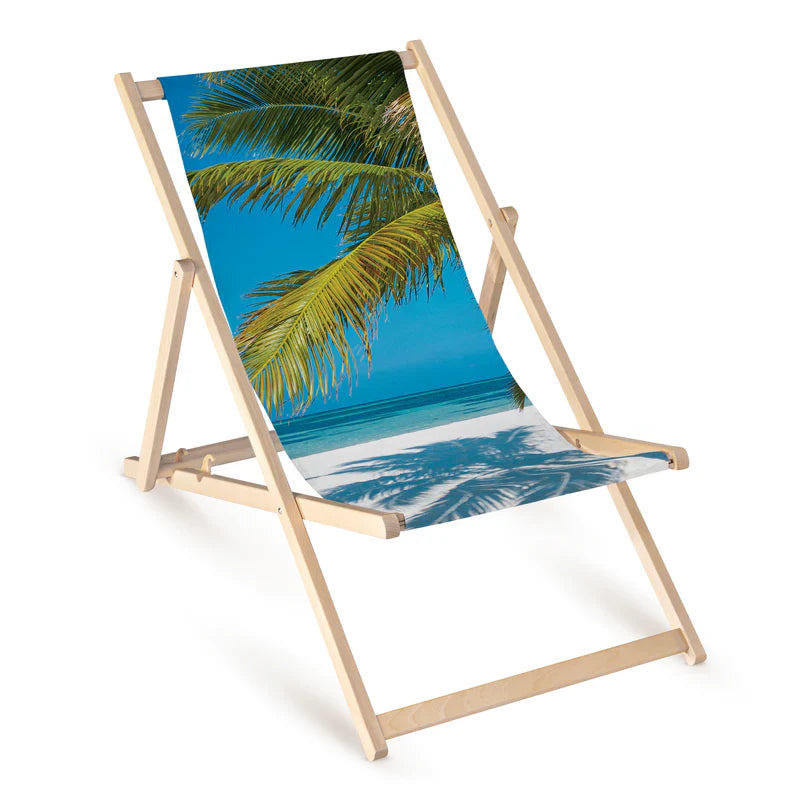 Holzliegestuhl mit PFLANZEN-Druck
