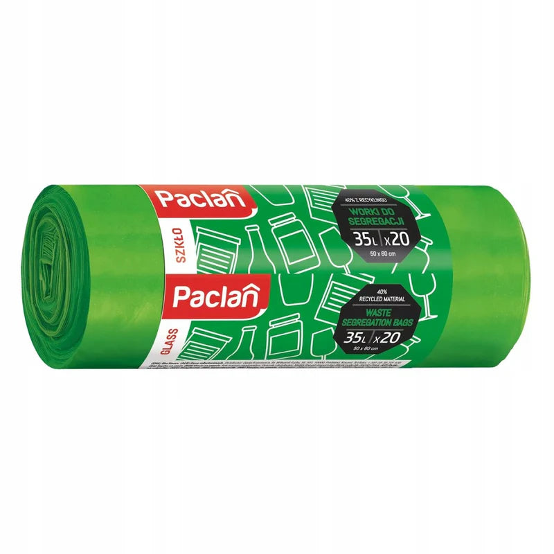Grüne Müllbeutel zur Glasentsorgung 35L, Paclan