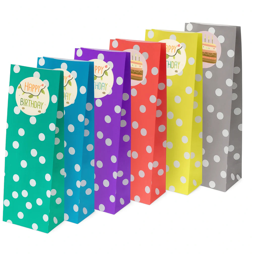Papiertüten für Süßigkeiten 100x70x280mm (6 Stück) HAPPY BIRTHDAY