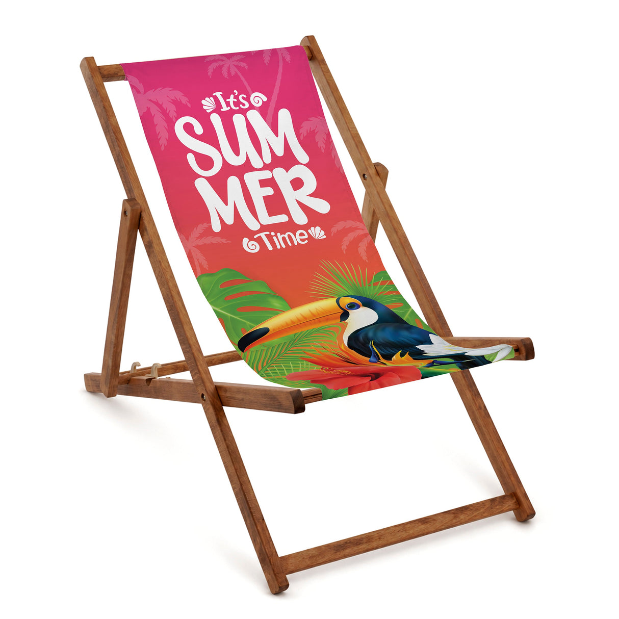 Holzliegestuhl SUMMER TIME mit einem geölten braunen Rahmen