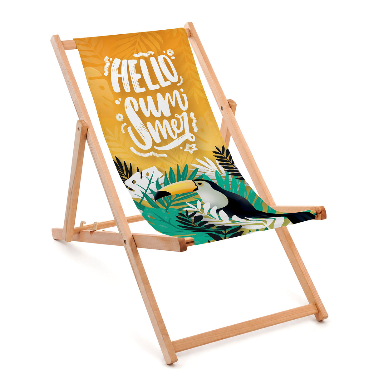 Holzliegestuhl HELLO SUMMER mit einem naturgeölten Rahmen