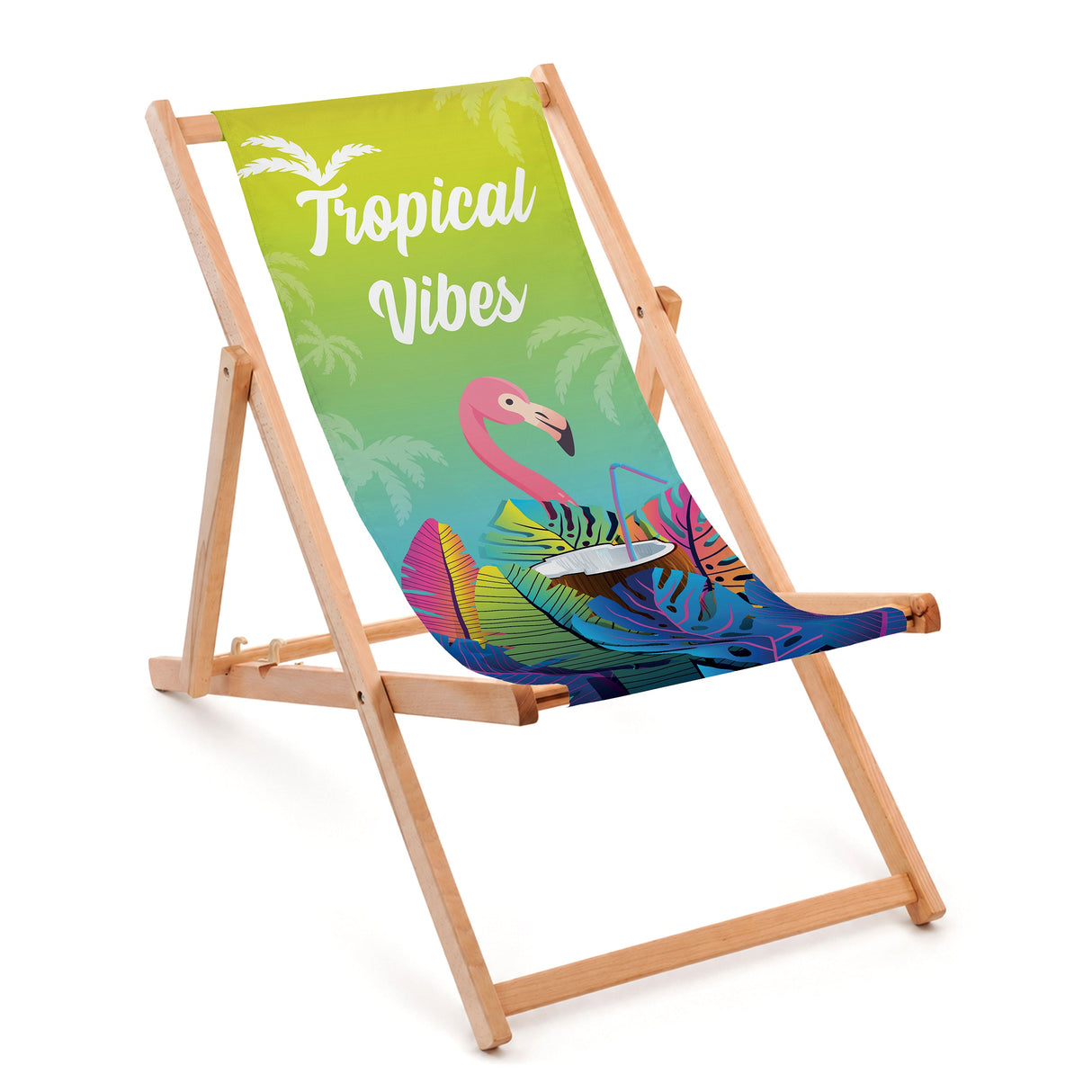 Holzliegestuhl TROPICAL VIBES mit einem naturgeölten Rahmen