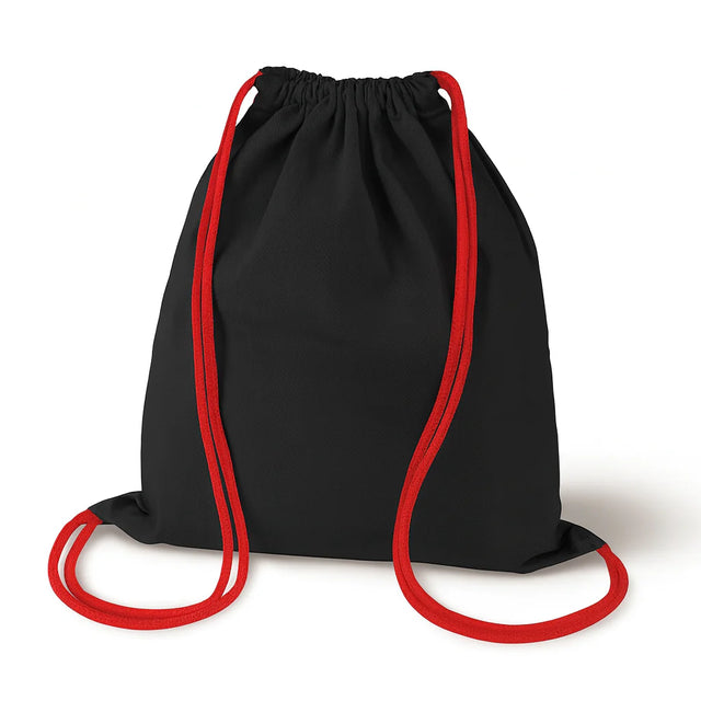 Baumwoll-Rucksack Schwarz 340x400 mm Rot Schnur
