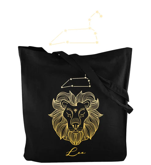 Baumwolltasche Schwarz Sternzeichen Löwe 38x42