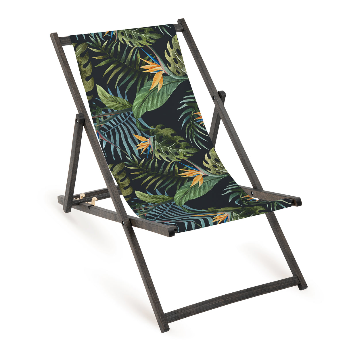 Holz-Liegestuhl Holiday Fullprint mit schwarzem Gestell
