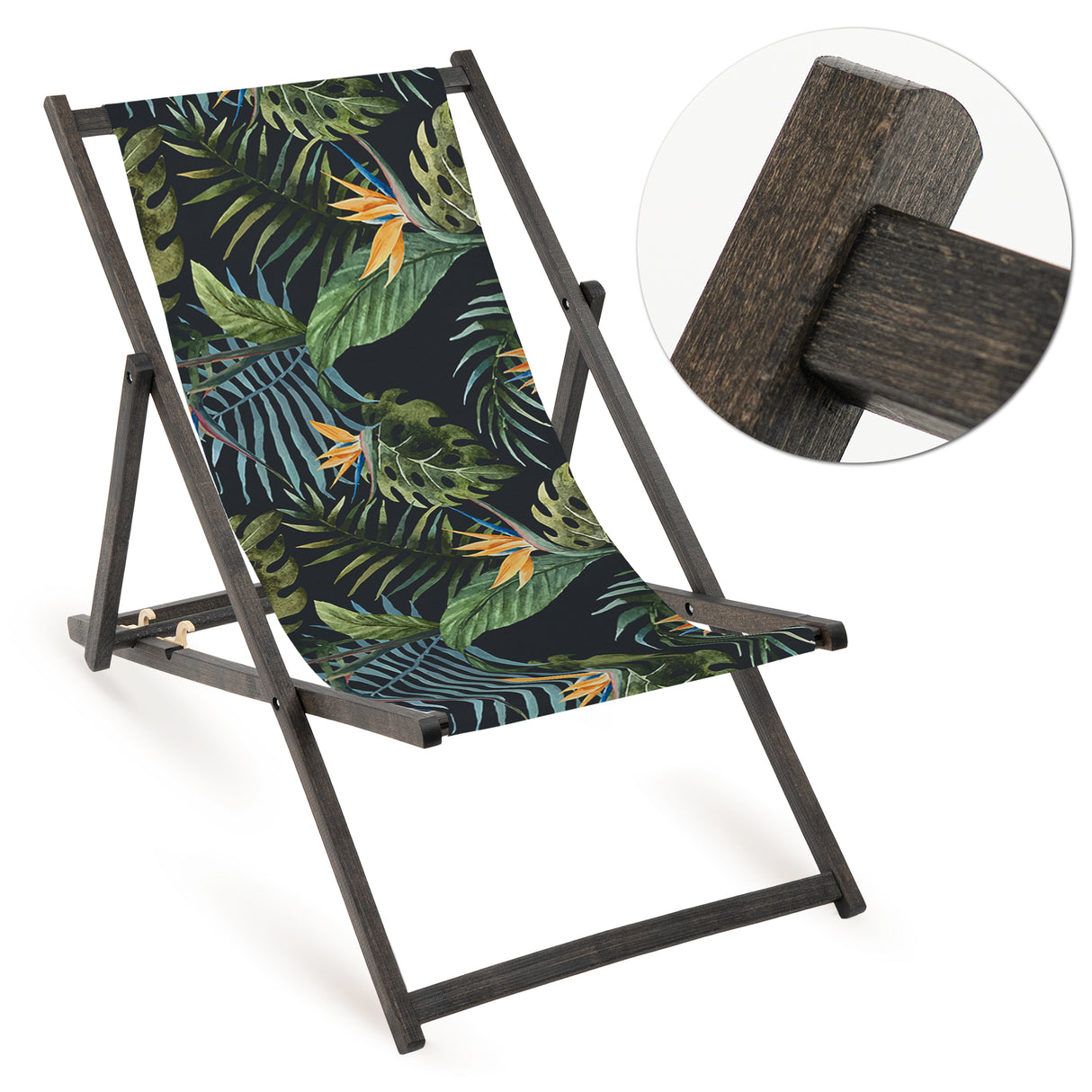 Holz-Liegestuhl Holiday Fullprint mit schwarzem Gestell