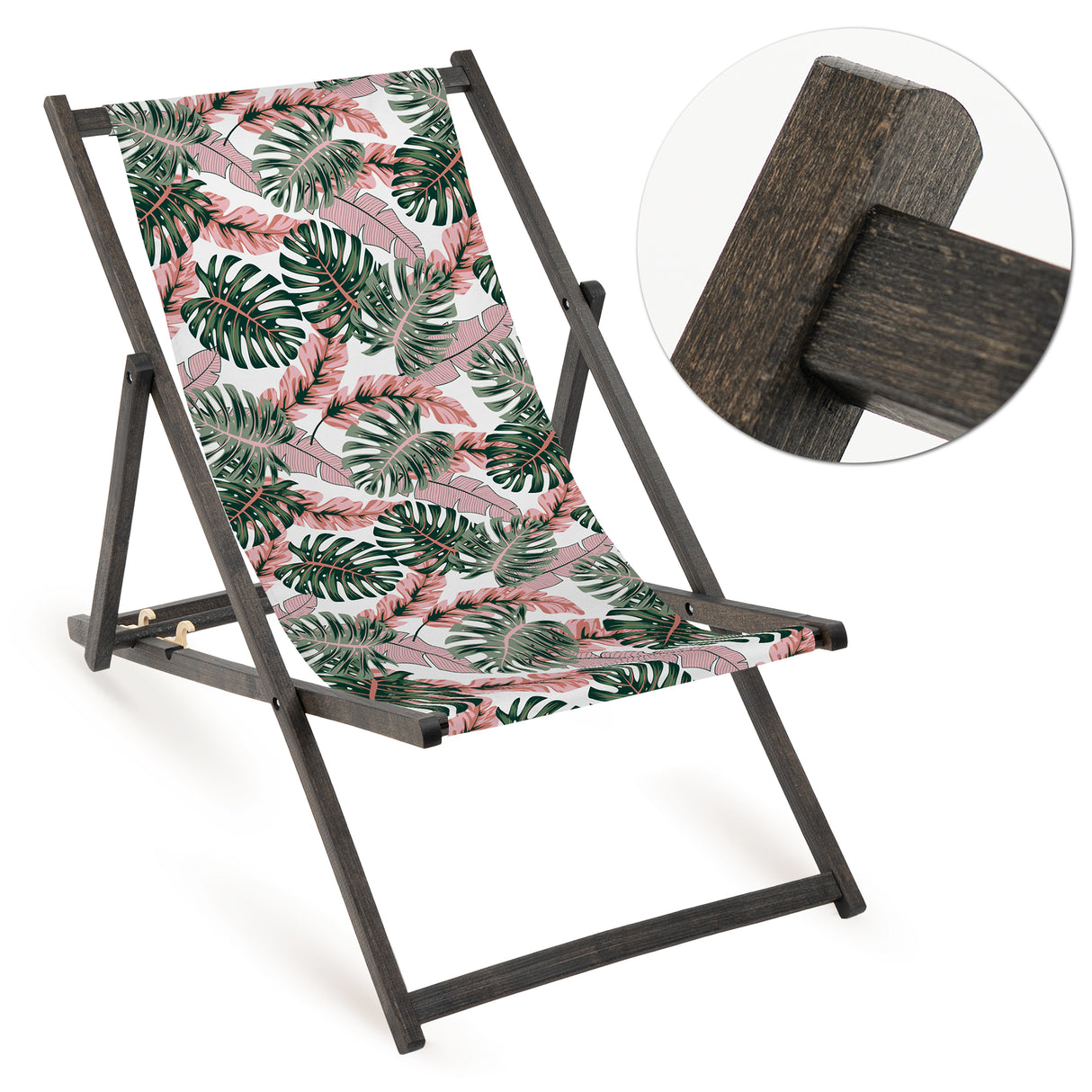 Holz-Liegestuhl Pink Monstera Fullprint mit schwarzem Gestell