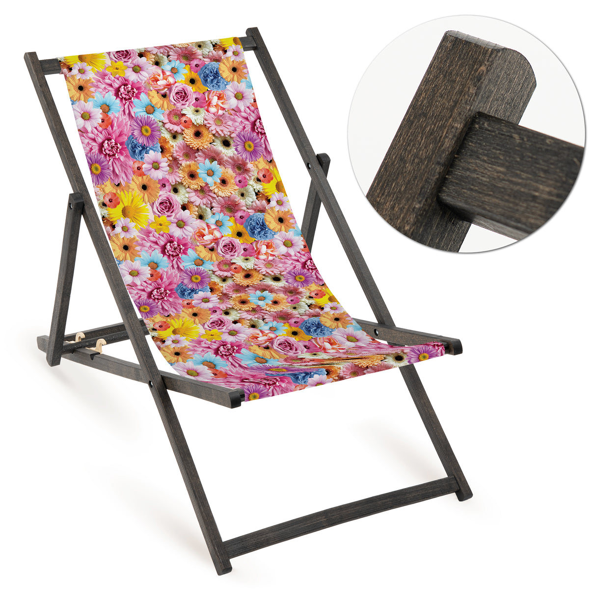 Holz-Liegestühle Premium-Druck mit schwarzem Gestell