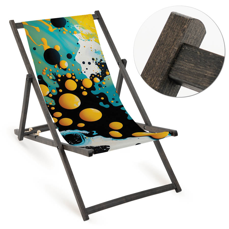 Holz-Liegestuhl Outdoor & Strand Edition Fullprint mit schwarzem Gestell