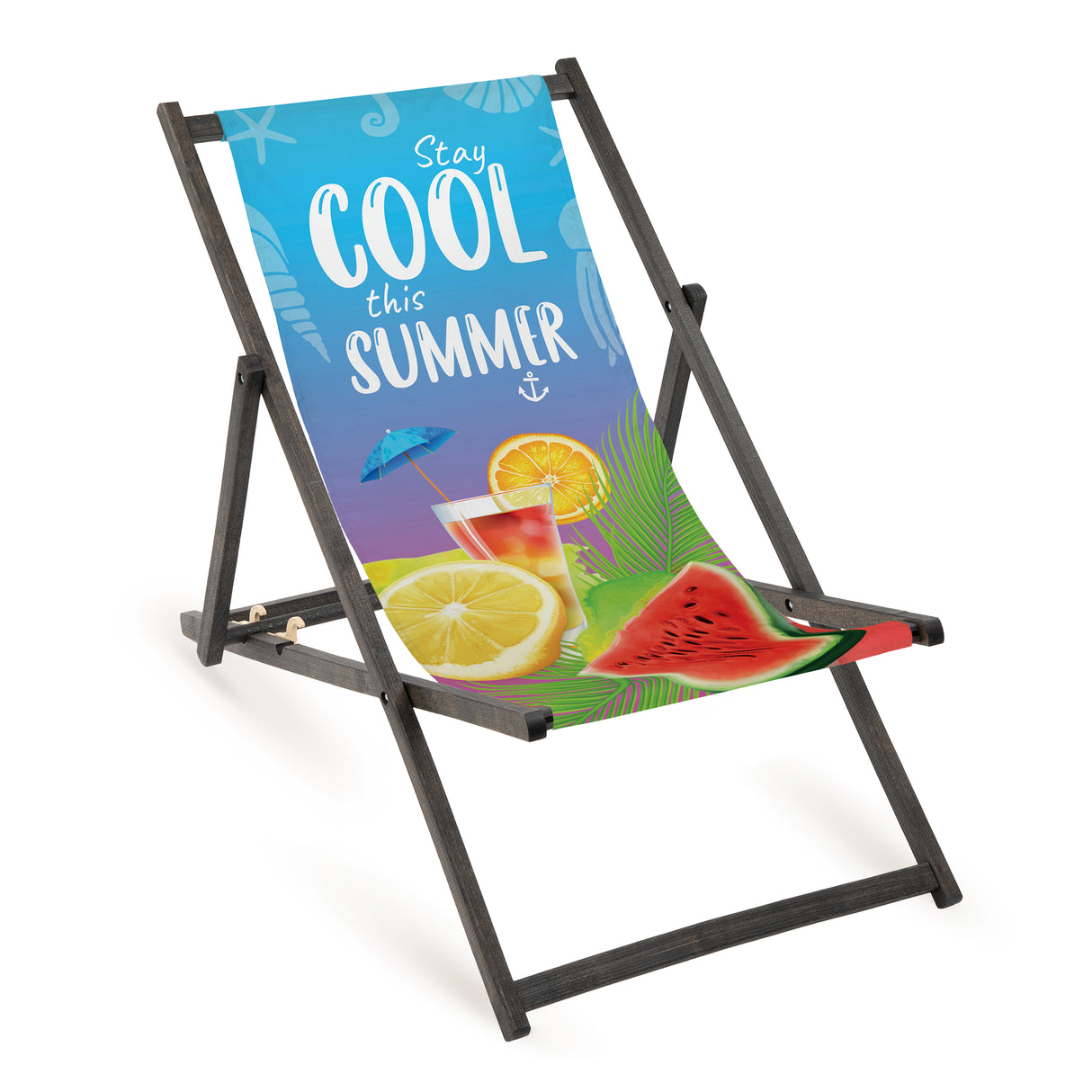 Holz-Liegestuhl Stay Cool Fullprint mit schwarzem Gestell