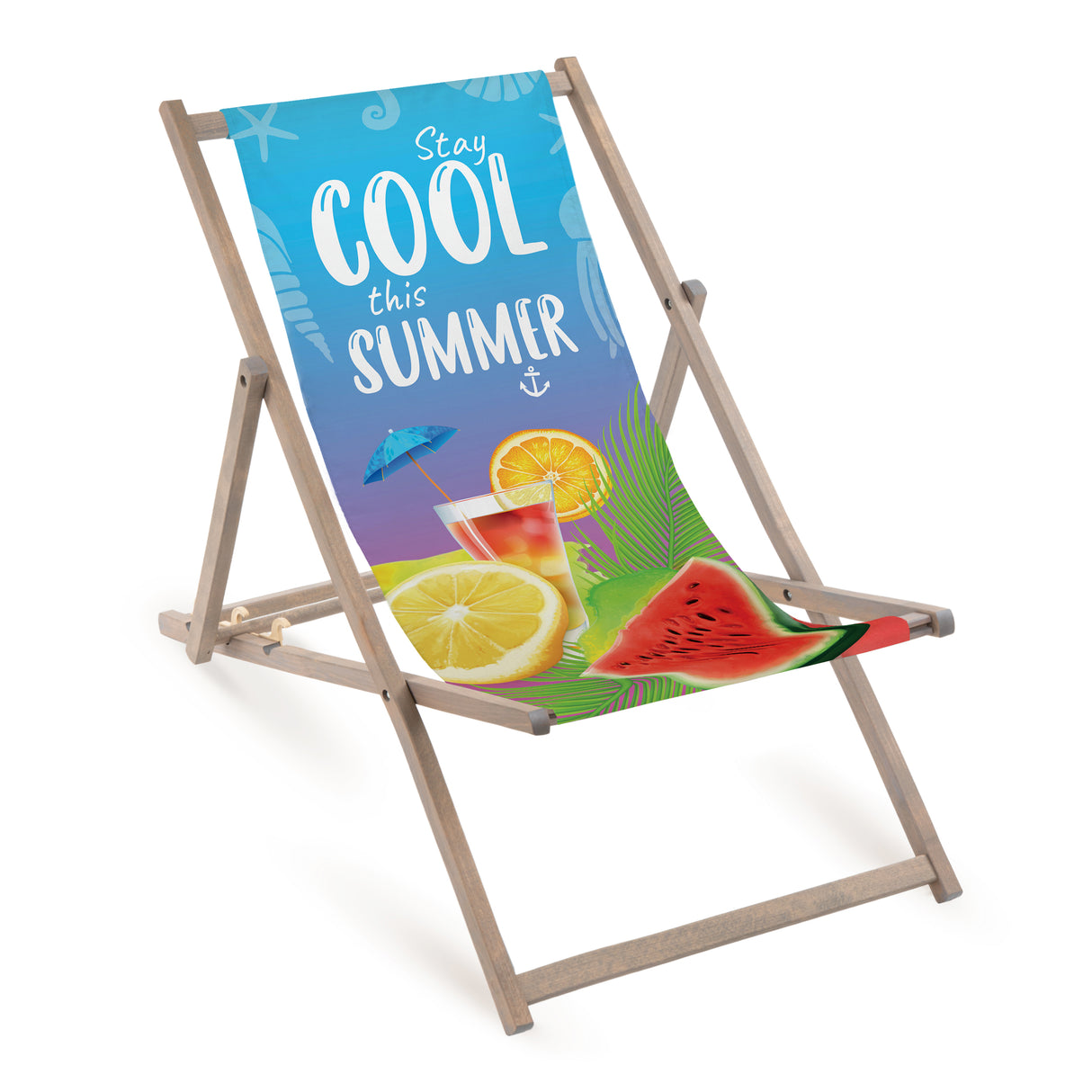 Holz-Liegestuhl Stay Cool This Summer Fullprint mit grauem Gestell