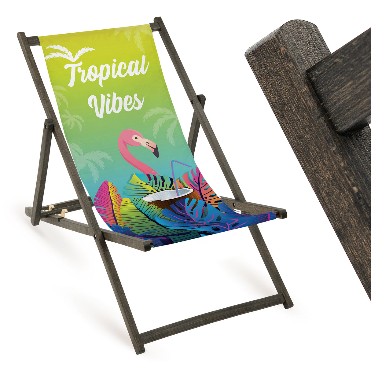 Holz-Liegestuhl Tropical Vibes Fullprint mit schwarzem Gestell