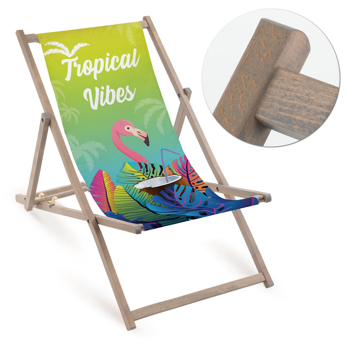 Holz-Liegestuhl Tropical Vibes Fullprint mit grauem Gestell