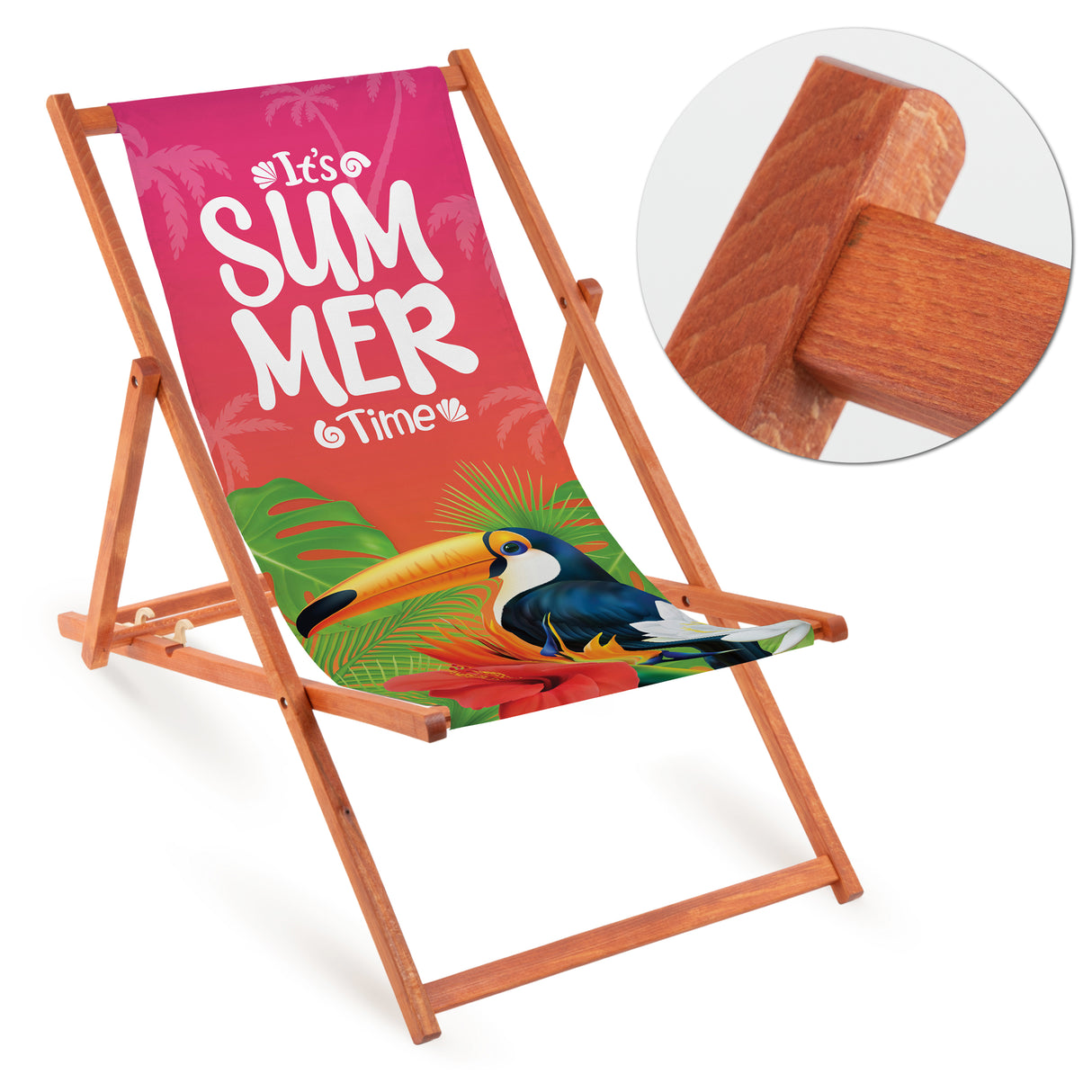 Holz-Liegestuhl Summer Fullprint mit orangefarbenem Gestell